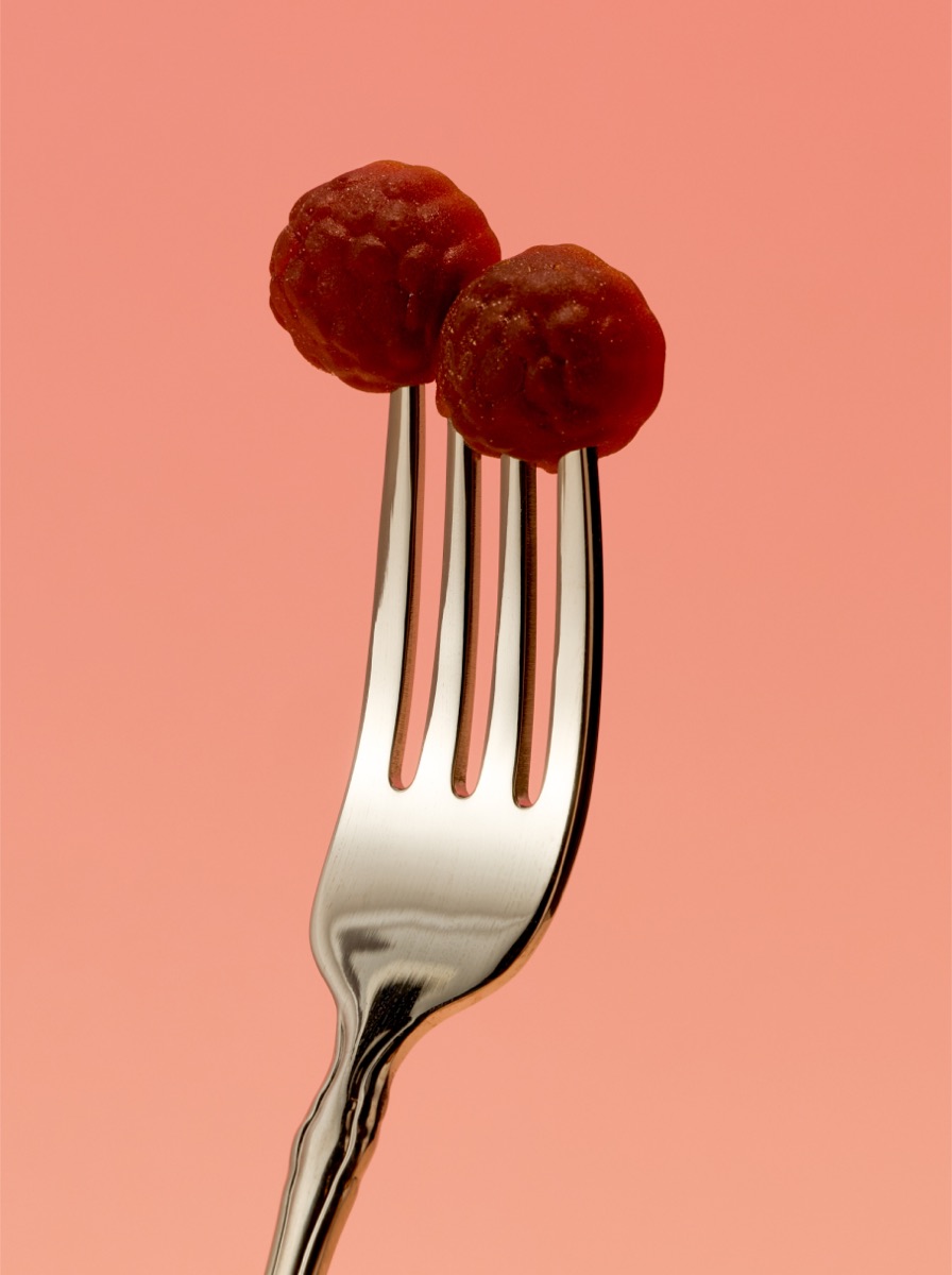 Two gummies on a fork