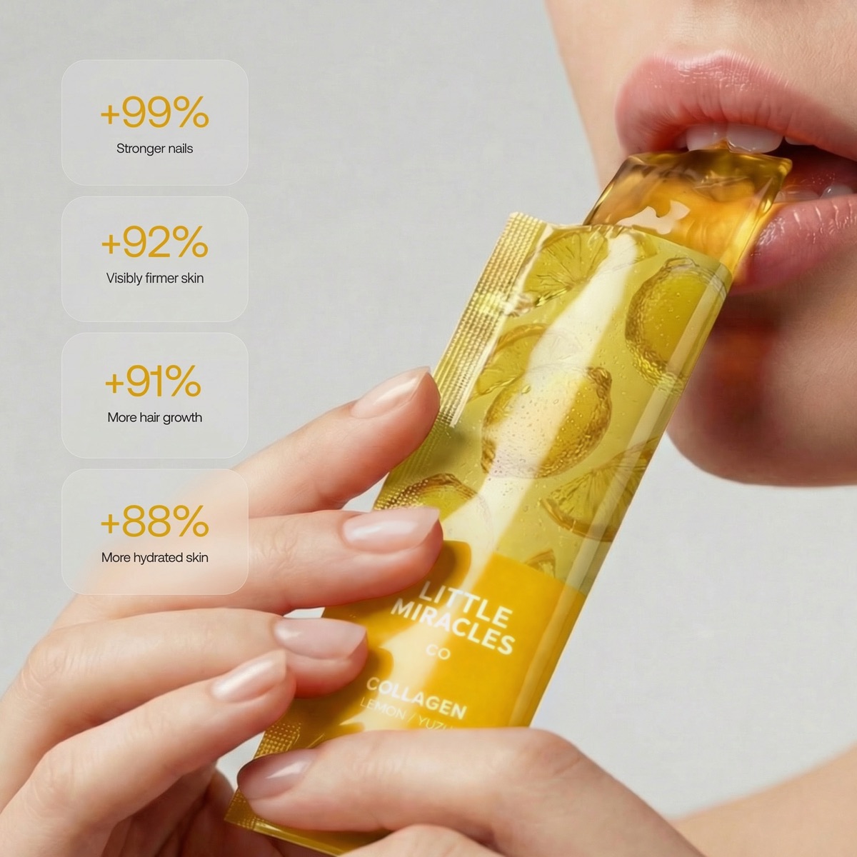 A Lemon collagen jelly stick, straight from the pack