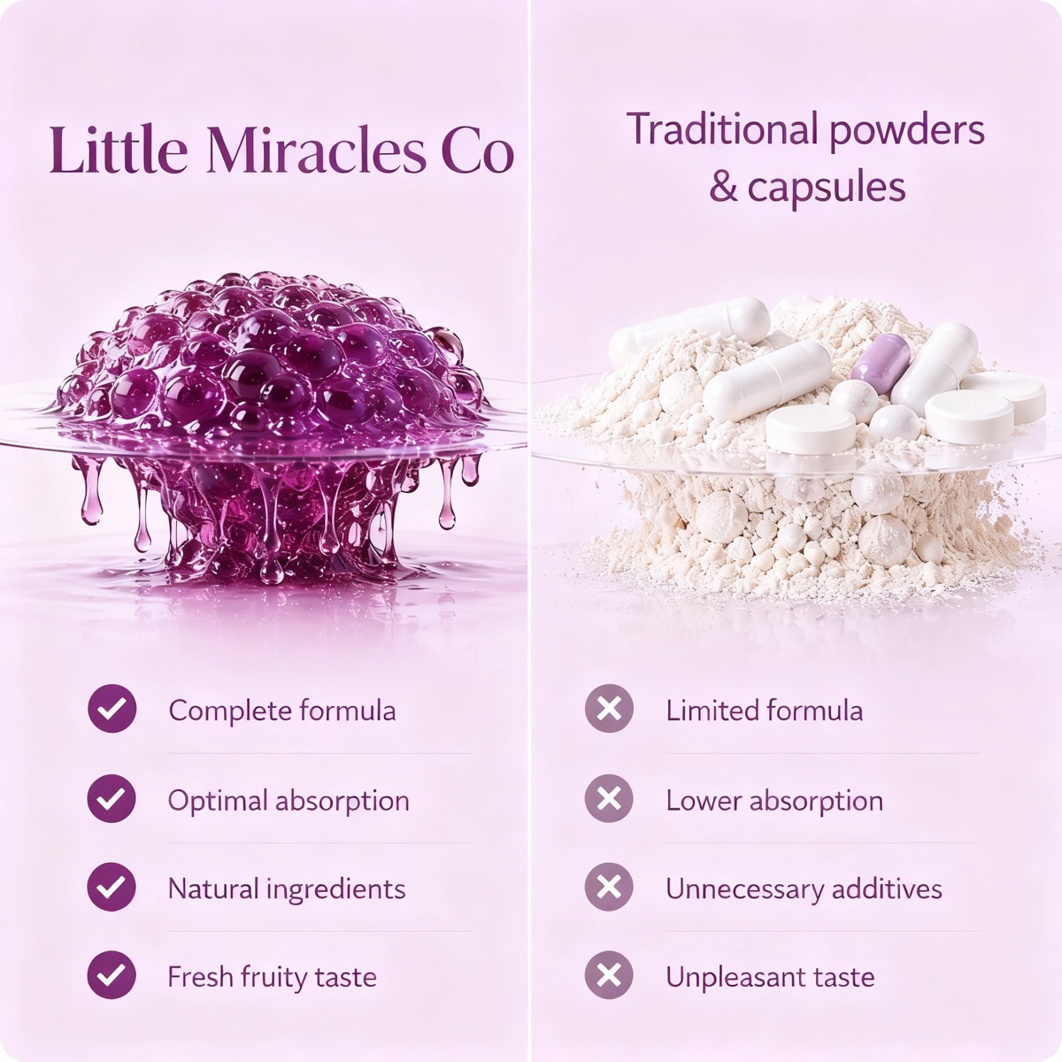 Passion Fruit collagen jelly beside powders and capsules