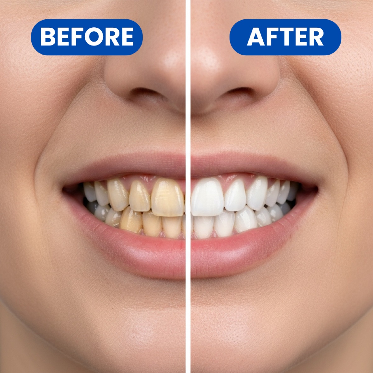 Stained teeth before and the same smile after