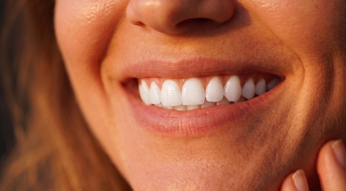 A close-up of a white smile